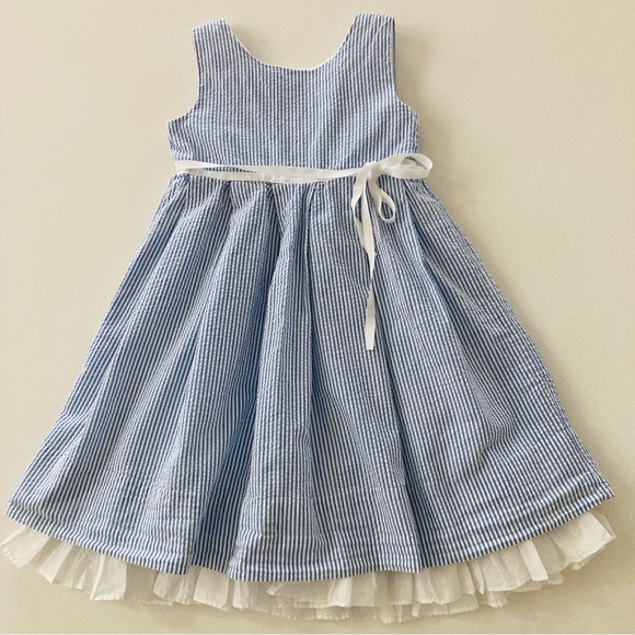 Ralph Lauren Girls 4 Blue Seersucker Wrap Dress - Picture 1 of 9